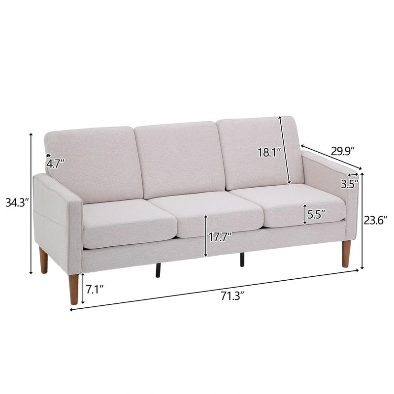 Three Seats Without Chaise Concubine Solid Wood Frame Sofa