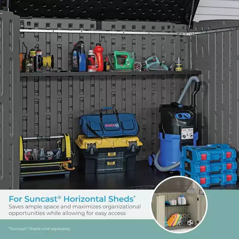 Suncast 6 Pack Horizontal/XL Vertical Shed Shelf Kit Wall Outdoor Storage, Black