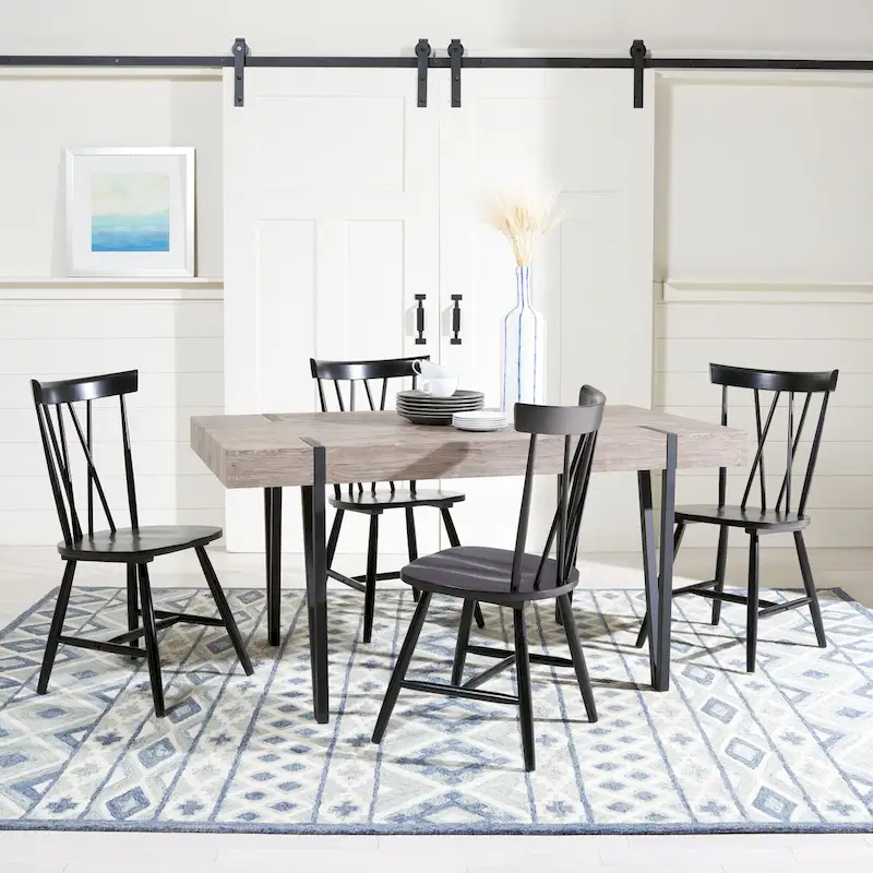 Mid-Century Rustic Wood Top Dining Table with Black Hairpin Iron Legs Grey Oak