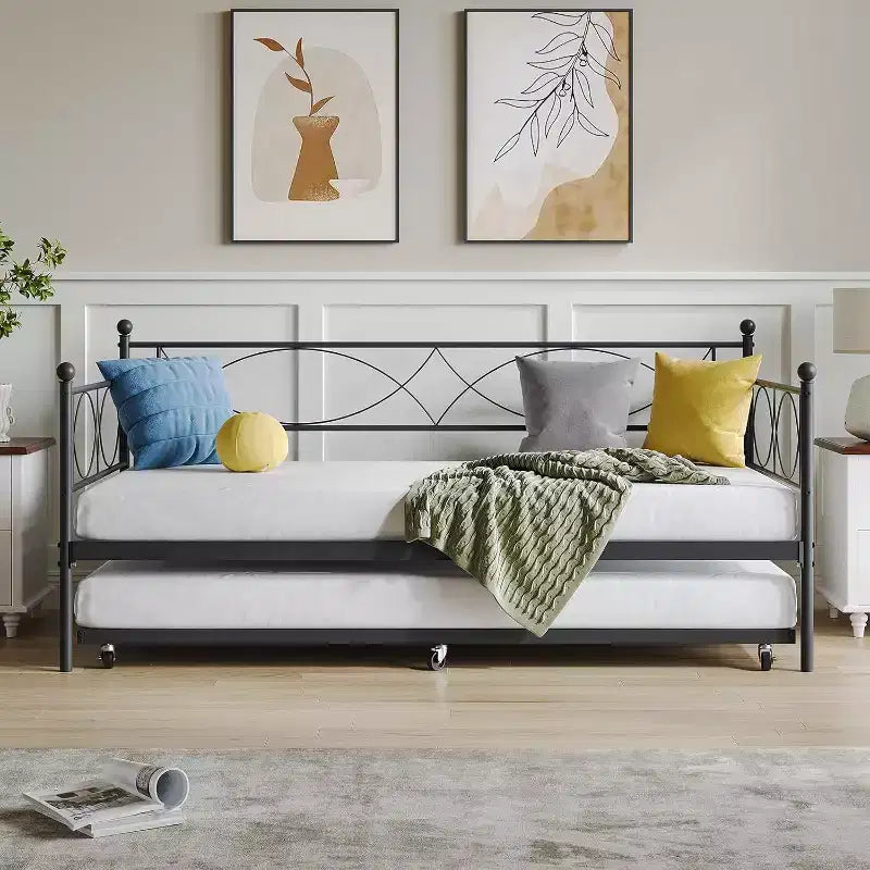 Twin Daybed, Metal Sofa Bed Frame with Steel Slats, Space-Saving Guest Bed for Bedroom
