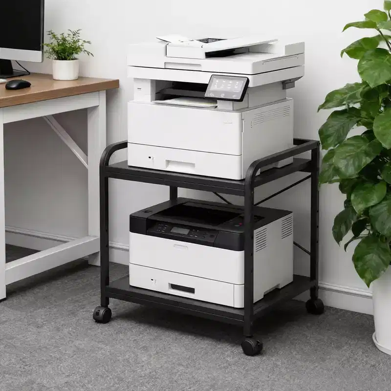 2-Tier Rolling Printer Stand with Adjustable Shelf & Locking Wheels