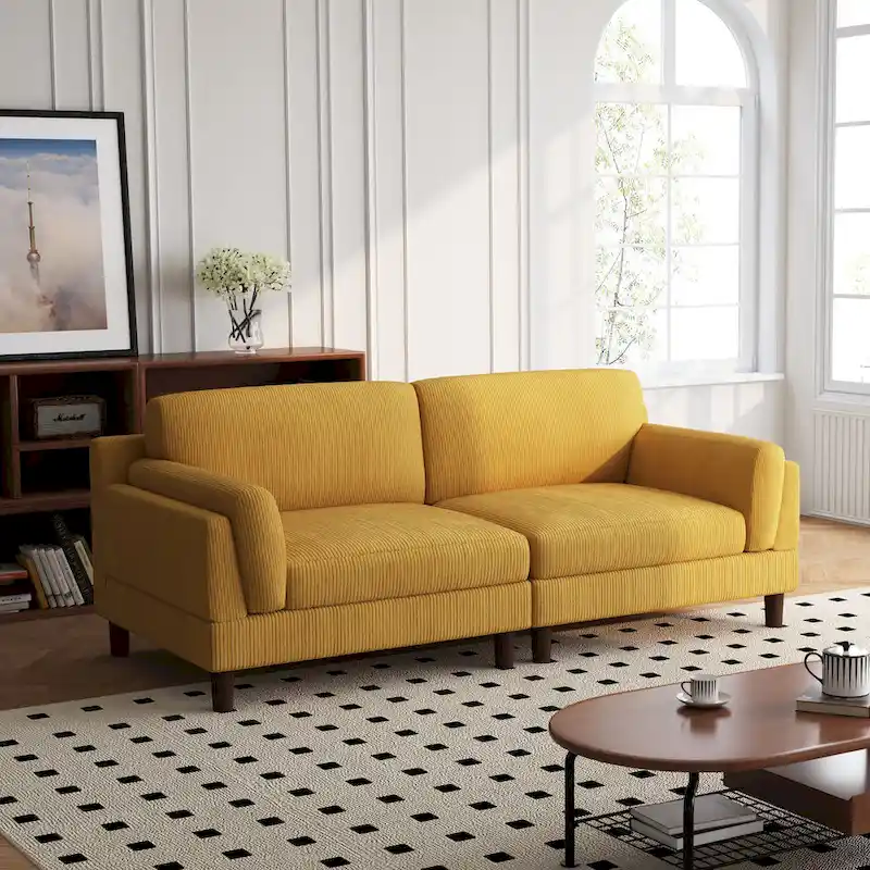 90 Oversized Corduroy Living Room Sofa With Reversible Cushions