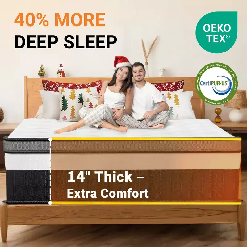 14inch Queen Mattress, Memory Foam Mattress, Bed in a Box, Medium Firm, Zoned Pressure Relief, Certified Safe Foams & Fabric, Breathable & Cooling