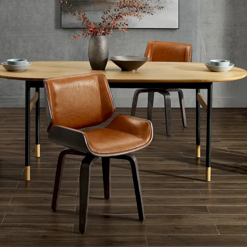 Art Leon Mid-century Faux Leather Swivel Bentwood Dining Chair