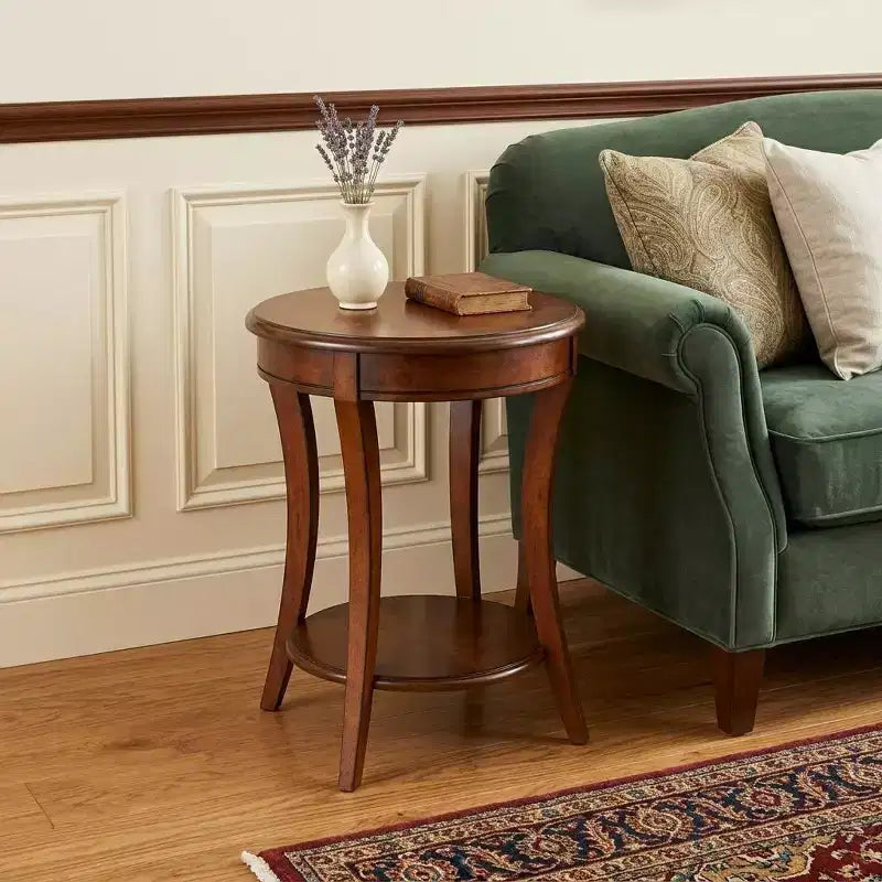 26 Round Wood End Table with Shelf – Brown
