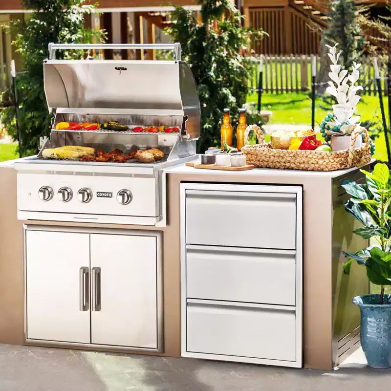 utdoor Kitchen Drawer, 3-Layer Stainless Steel Outdoor Kitchen Access Drawer, Flush Mount BBQ Drawer for Outdoor Kitchens