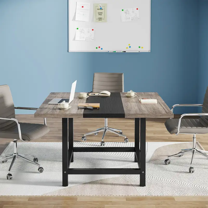 Square Conference Table for 4, 40-Inch Wood Desk for Home Office