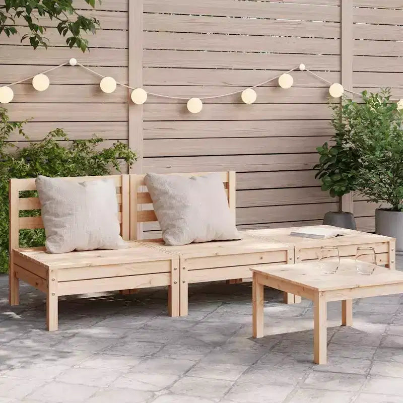 vidaXL Patio Sofa 3-Seater - Outdoor Conversation Couch - Rustic Pine Wood - Modular Design - Garden Lounge Set