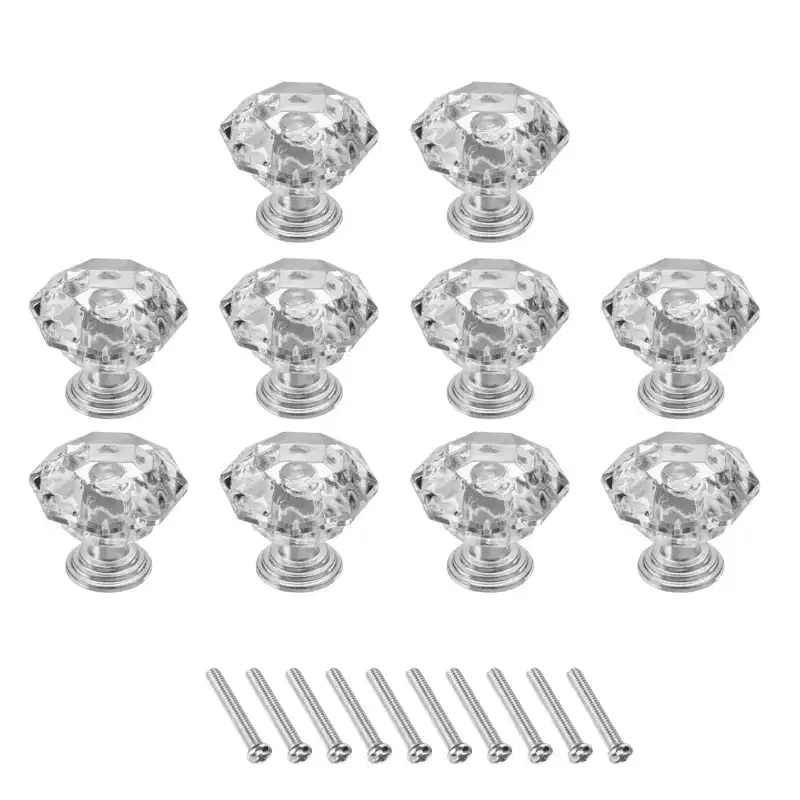 Unique Bargains Crystal Cabinet Knobs with Screw for Cupboard Wardrobe 10 Pcs