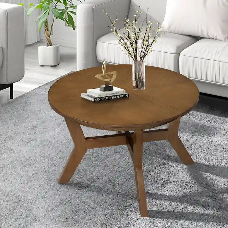Walnut / Espresso Round Coffee Table, Mid-Century Style, Seats 1–2