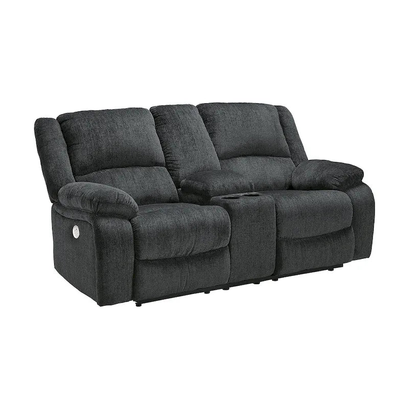 Double Power Reclining Loveseat with Console – Grey, Chenille, Bustle Back, Seats 2