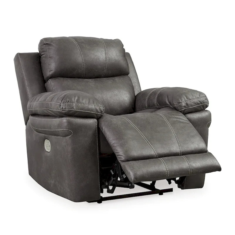 Dual Power Recliner Chair with Adjustable Headrest, Gray Faux Leather