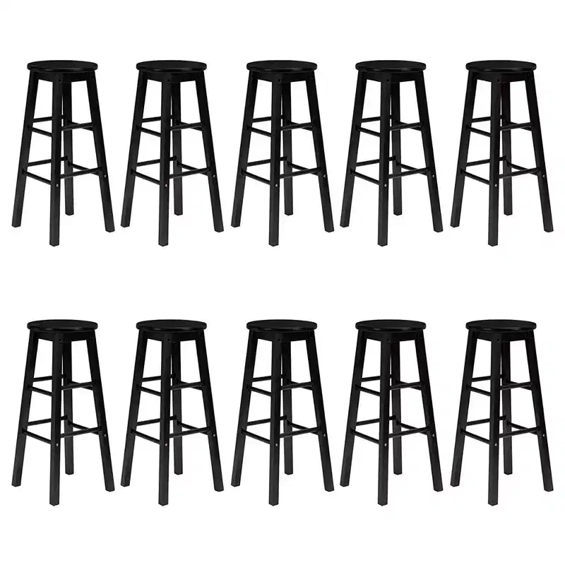 PJ Wood Classic Round Seat 24 Inch Kitchen and Counter Stools, Black (10 Pack)