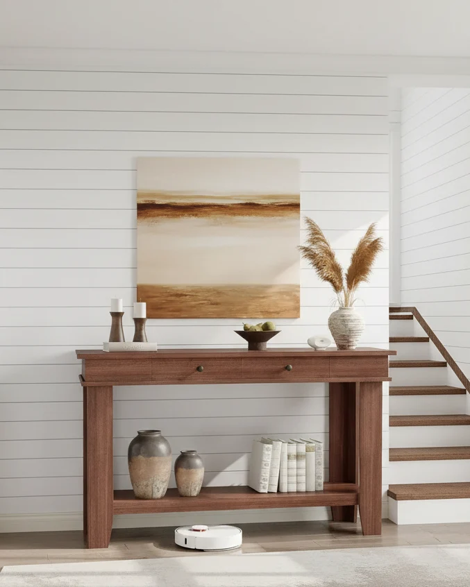 54-Inch Console Table with 2 Drawers and Open Storage Shelf