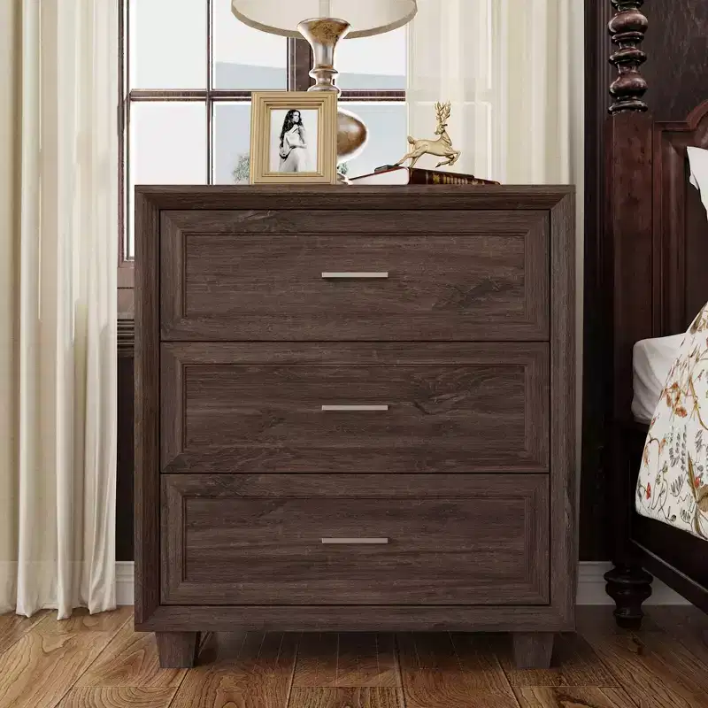 3-Drawer Nightstand with Vintage Wood Finish