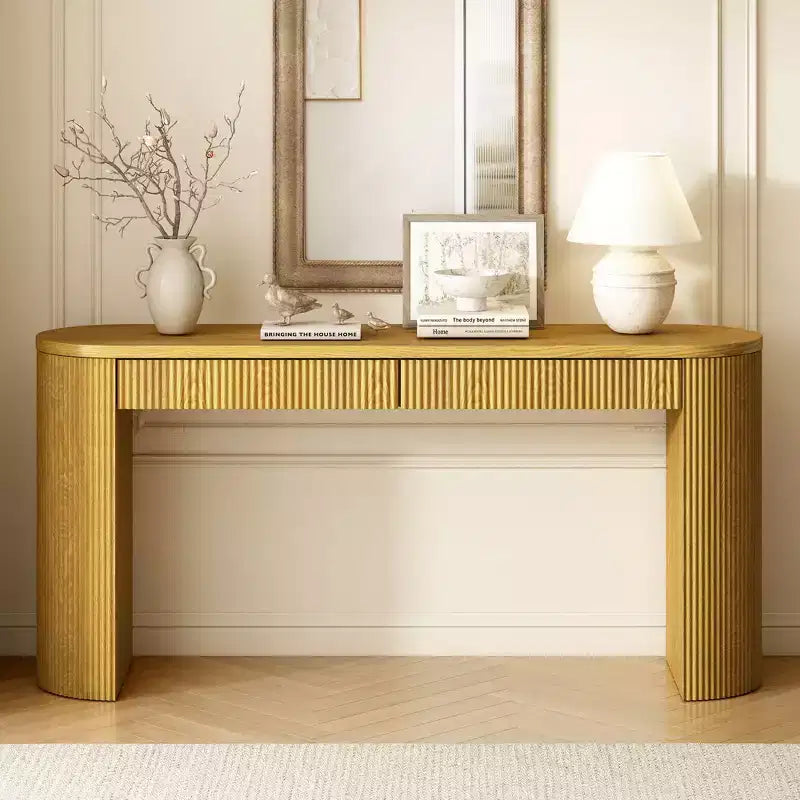 58.2 Console Table with Arched Adjustable Legs, Dual Drawers & Large Top, Entryway Accent Table