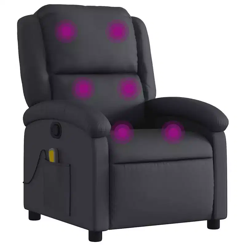 Massage Recliner Chair �C 6-Point Vibration, Real Leather, Adjustable, Black