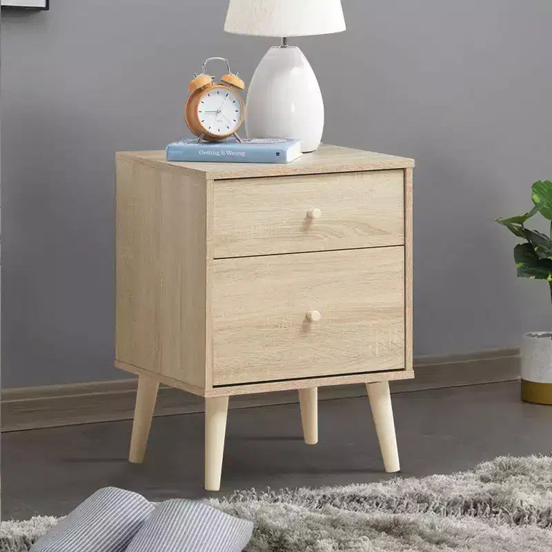 Nightstand 2-Drawer Beside End Side Table w/Rubber Legs