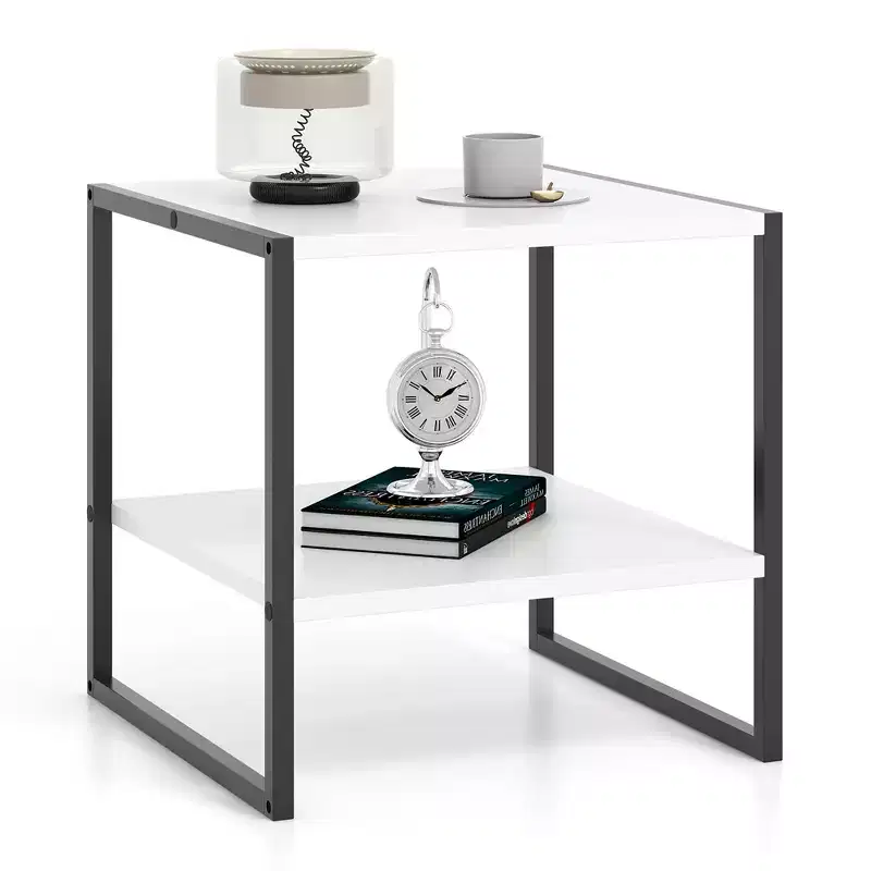 Costway 20 2-Tier End Table w/ Storage Shelf Reversible Design for Living Room