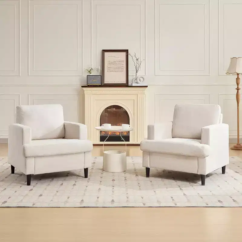 Accent Chair, Linen Living Room Chair, Mid Century Modern Armchair, Comfy Reading Chair, Upholstered Sofa Chair Lounge Chair for Living Room, Bedroom