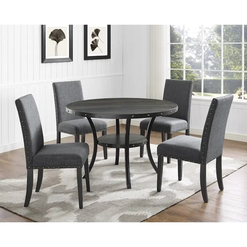 Roundhill Furniture Biony Espresso Wood 5-piece Dining Set with Nailhead Trim