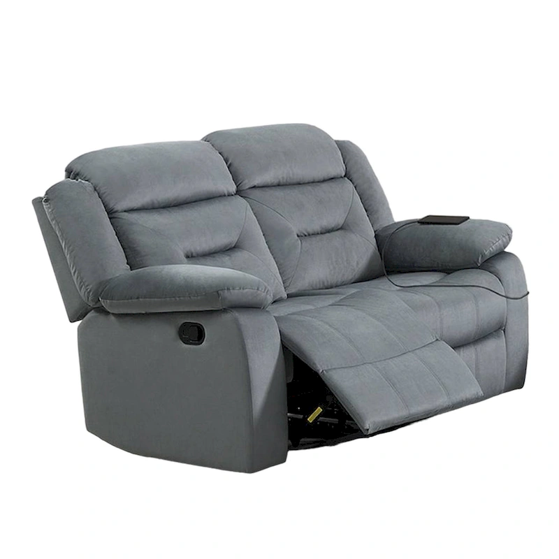 Niko Manual Recliner Loveseat, Light Gray Velvet, Solid Wood, 60 Inch