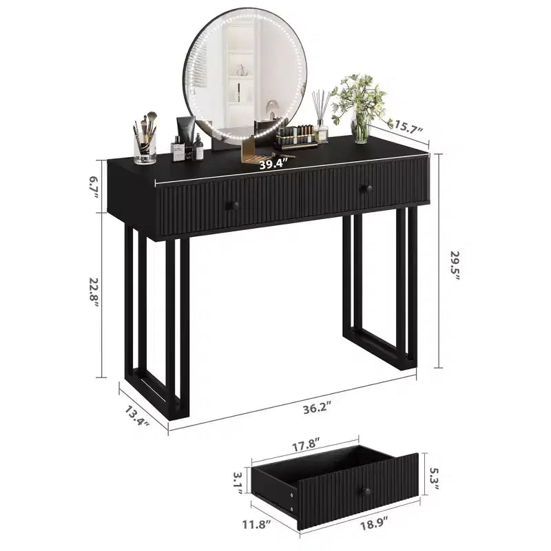 Vanity Desk with Mirror 3 Color Lights Plenty Storage Space Modern Design Quality Materials Construction Easy to Assemble