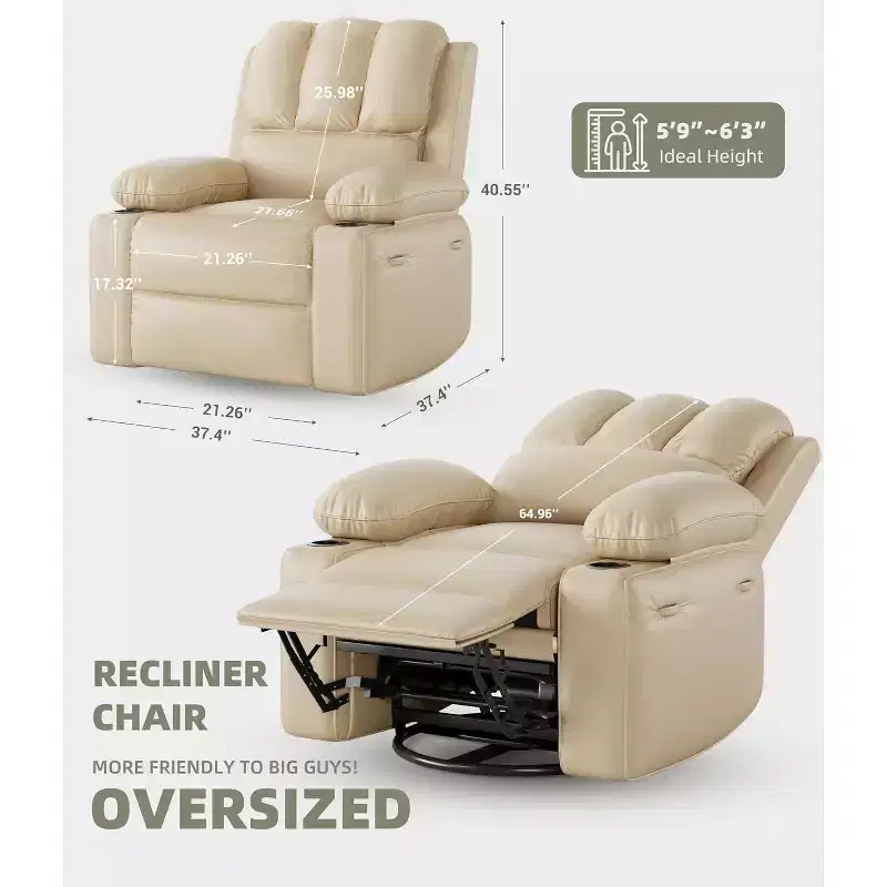 Recliner Chair with Heat and Massage - 360 Swivel&Faux Leather Rocking Chair with Cup Holder for Living Rooms, Bedrooms