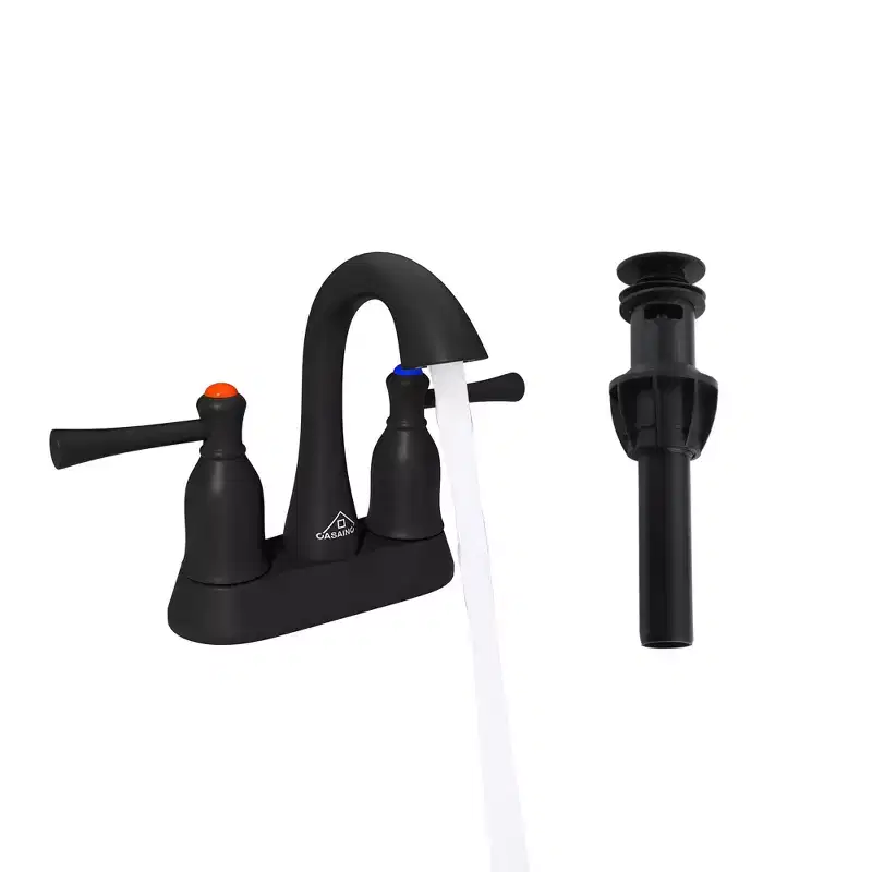 CASAINC 4 in. Center Set Double Handle 3 holes Bathroom Sink Faucet with Pop-up Drain in Matte Black