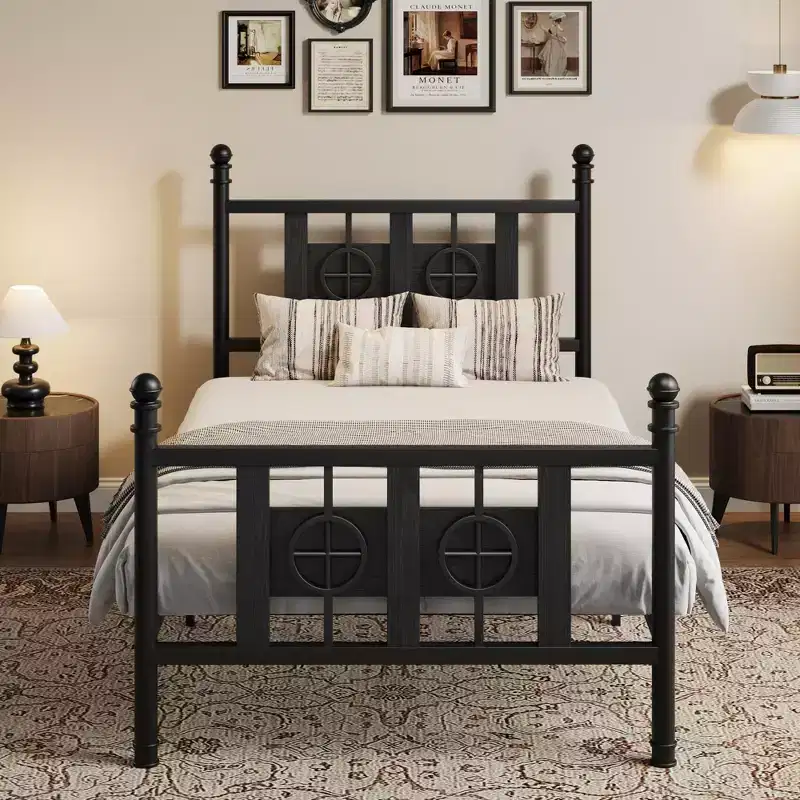 Bed Frame with Headboard and Footboard, Metal Twin Bed Frame w/Storage Space Under Bed, No Box Spring Required, Easy Assembly, Noise-Free