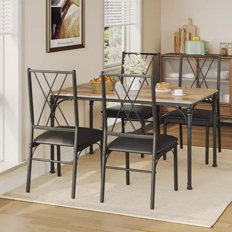 Dining Table Set, Rectangle Table with PU Leather Padded Chairs and Bench, Dining Room Furniture for Dining Room, Breakfast Nook, Apartment, Bar