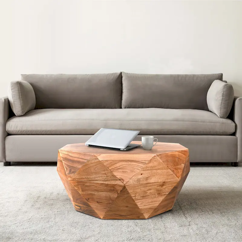 33 Inch Diamond Shape Acacia Wood Coffee Table With Smooth Top, Dark Brown
