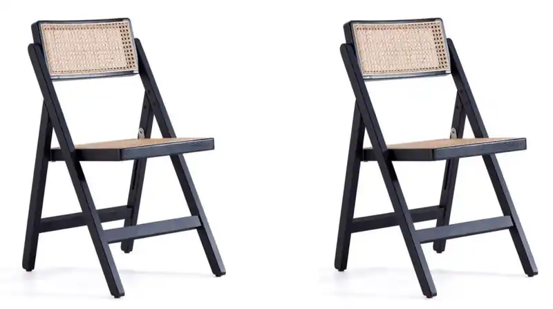 Folding Dining Chair - Black & Natural Cane