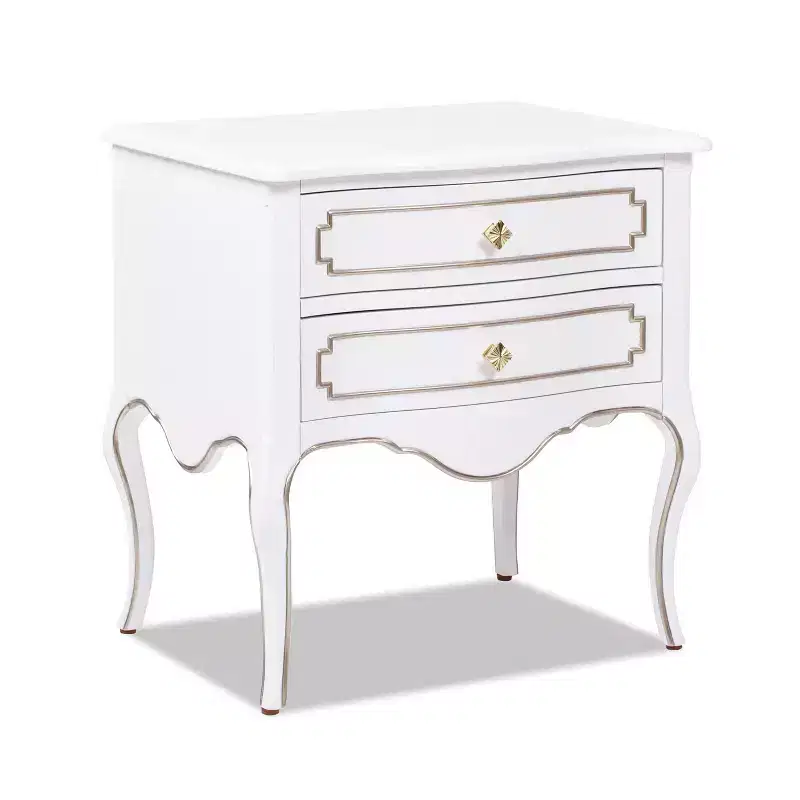 JTH LUXE Court 23.5 Wide Edwardian Storage Side Table, Soft White Birchwood