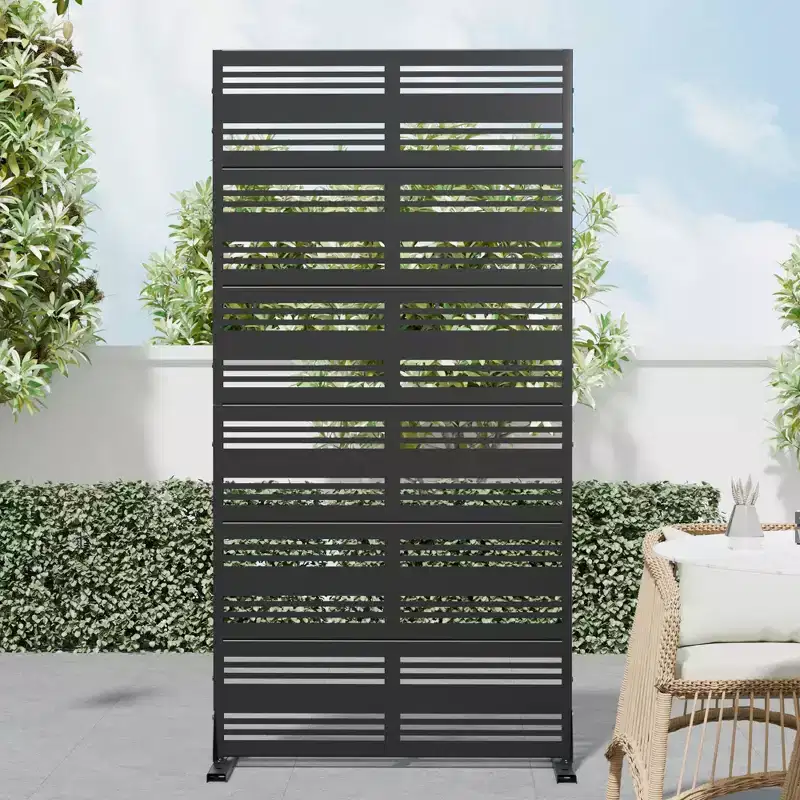Wide Narrow Style Louvered Black Galvanized Steel Screen Outdoor and Indoor Divider with Free Standing Decorative Privacy Screen