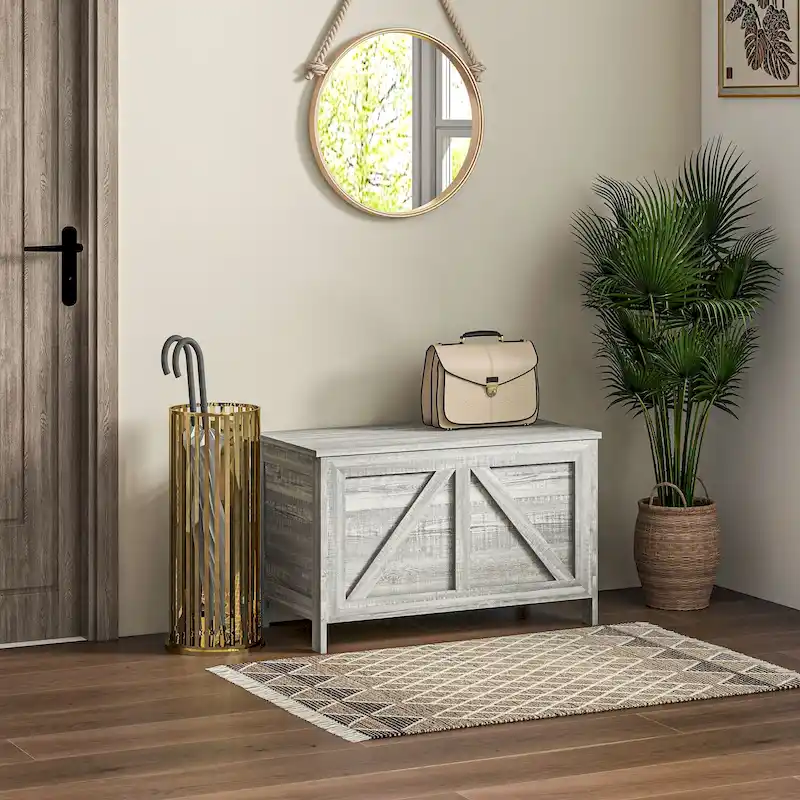 HOMCOM 30 Farmhouse Storage Chest, Lift Top Box Organizer with Safety Hinge to Open Up 100 for Bedroom, Entryway, Living Room