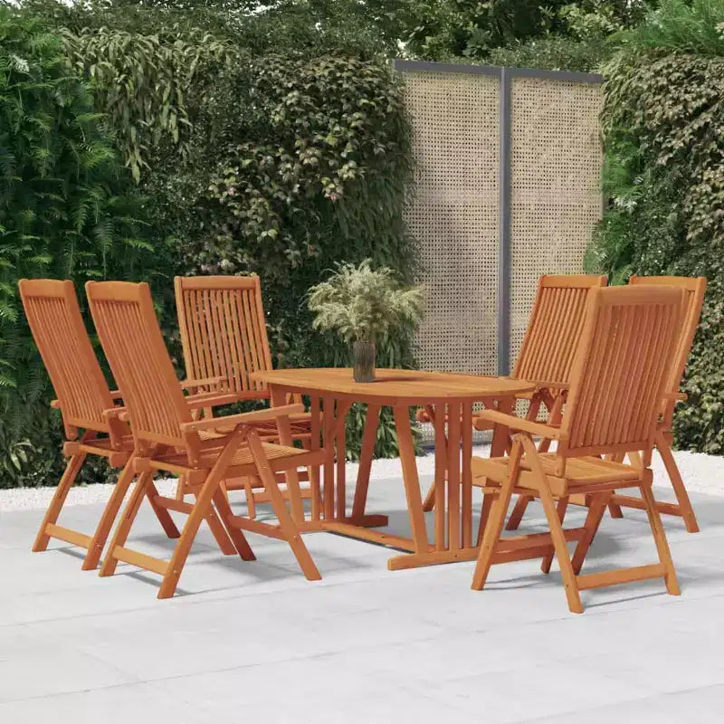 vidaXL Solid Eucalyptus Wood Patio Dining Set with Reclining Chairs and Umbrella Hole - Outdoor Garden Dining Set, Brown Farmhouse Style
