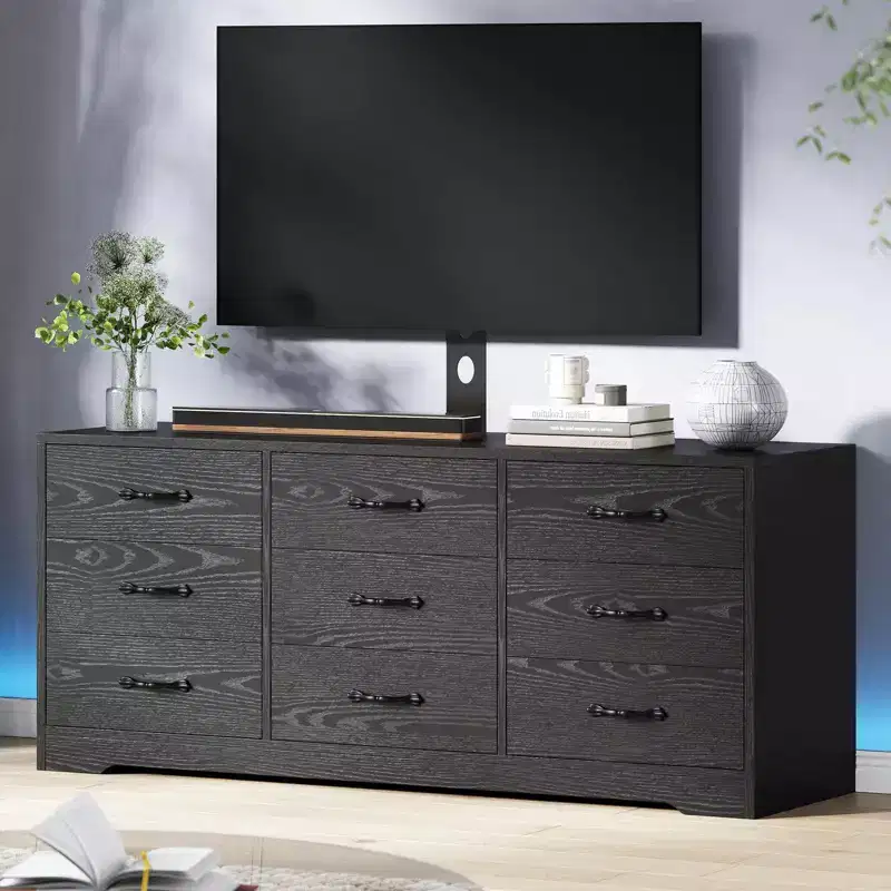 TV Stand with Mount for TVs Up to 85 | Modern 55 Media Console with 9 Drawers & Adjustable Height,Large Storage Entertainment Center for Living Room
