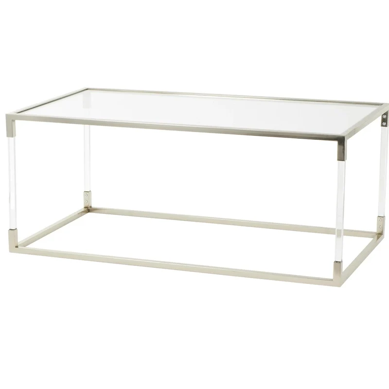 Acrylic Plastic or Metal with Glass Top and Acrylic Legs or Silver Frame Support Coffee Table- Gold or Clear