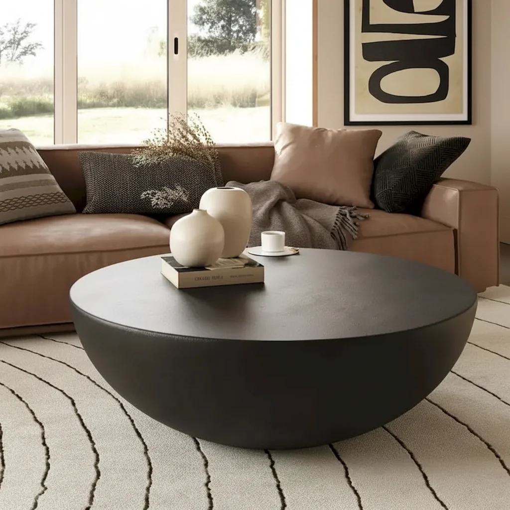 Modern Black Concrete Round Coffee Table