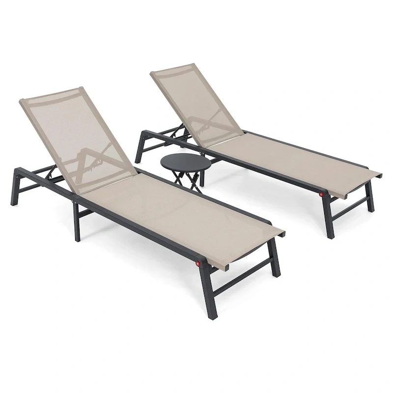 Foldable Lounge Chairs with 5 Reclining Positions and Round Table - N/A