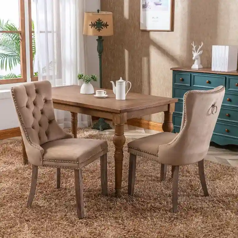 Tufted Velvet Upholstered Dining Chair with Solid Wood Legs, Set of 2