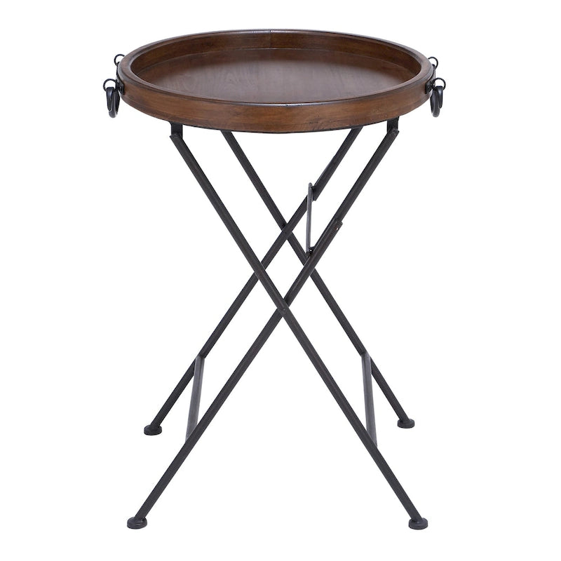 Metal Accent Table with Brown Wood Top - Black - Roche River Decor - 20 W x 20 L x 28 H