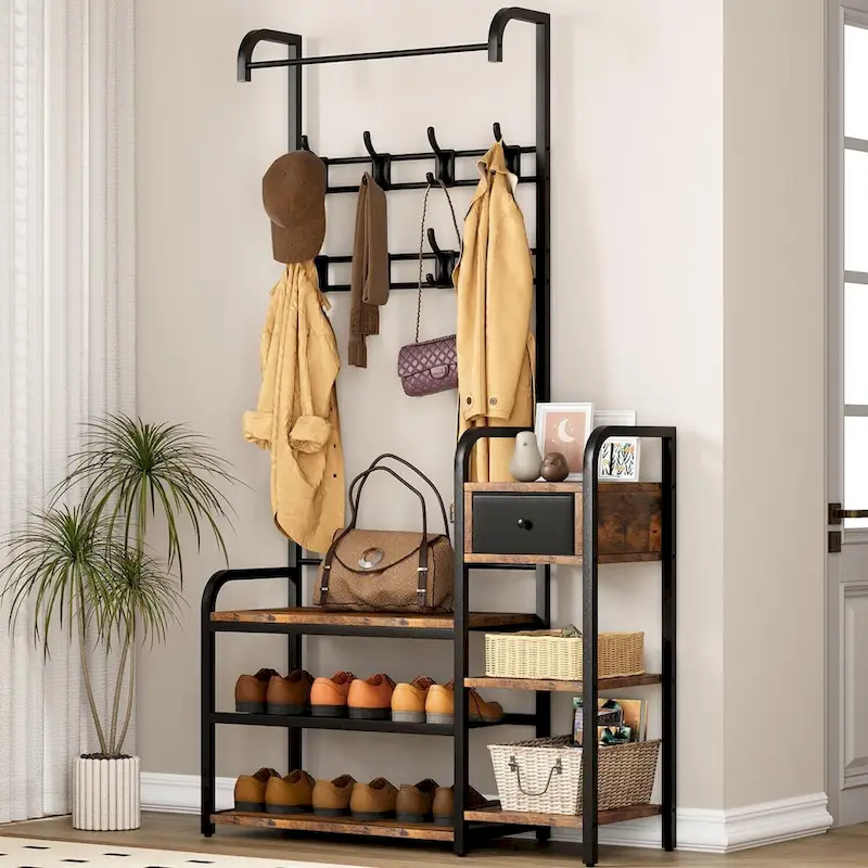 Hall Tree Storage Bench for Entryway with Storage Drawer