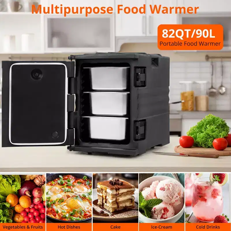 COZONY Insulated Food Pan Carrier, 95 Qt Hot Box Double Buckles Front Loading Stackable for Catering