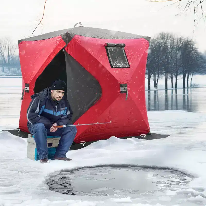 VEVOR Portable Ice Shelter, 1-2 Person Insulated Pop-Up Ice Fishing Tent, 24 Square Feet Fishable Area, Thermal Ice Shanty for Winter Fishing