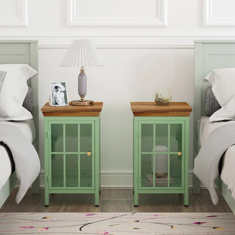 Nightstand with Storage Cabinet & Solid Wood Tabletop, 1PC/ 2PCS