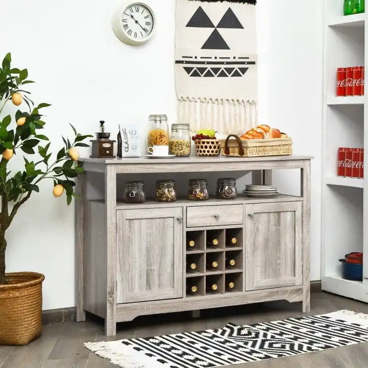 Buffet Sideboard with Wine Grid, Drawer and Cabinets, 45.5"