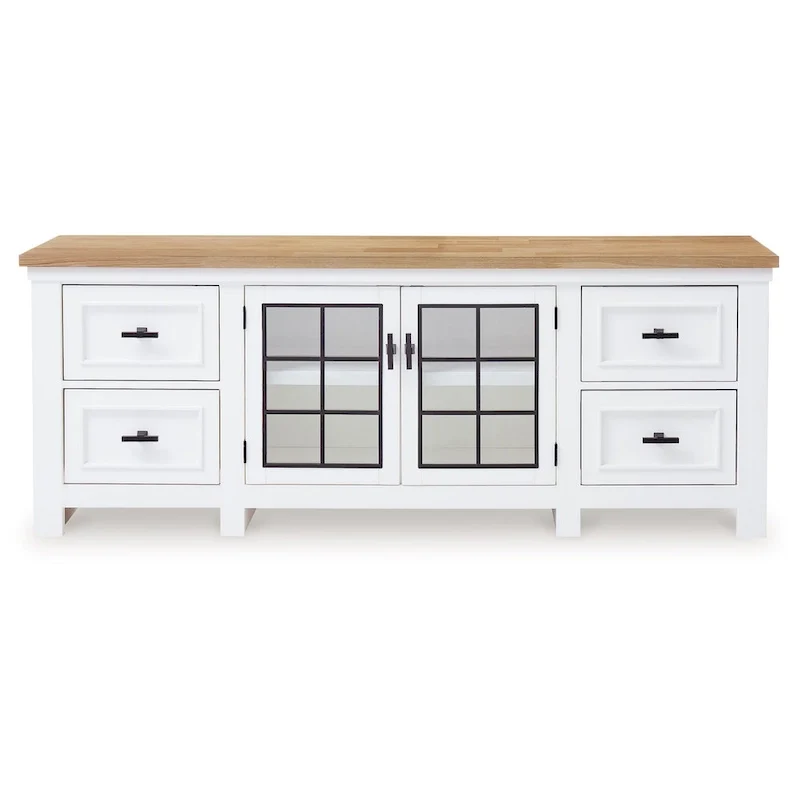 Bryn TV Media Console, 4 Drawers, 2 Door, White Hardwood, 74 Inch