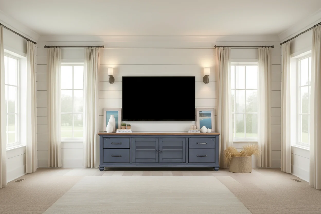84 in TV Stand for TVs up to 90 inches, No Assembly Required, Corduroy Blue Finish